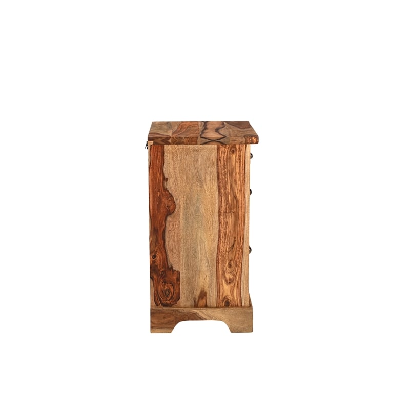 Pemberly Row Mid-Century 2-piece Live Edge Solid Wood Desk Set in Brown