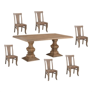 Pemberly Row Traditional 7-piece Solid Wood Dining Set in Brown