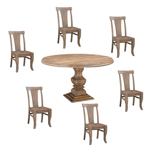Pemberly Row Traditional 7-piece Solid Wood Dining Set in Brown