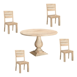 Pemberly Row Traditional 5-piece Solid Wood Dining Set in Beige