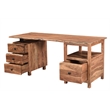 Pemberly Row Mid-Century 2-piece Live Edge Solid Wood Desk Set in Brown