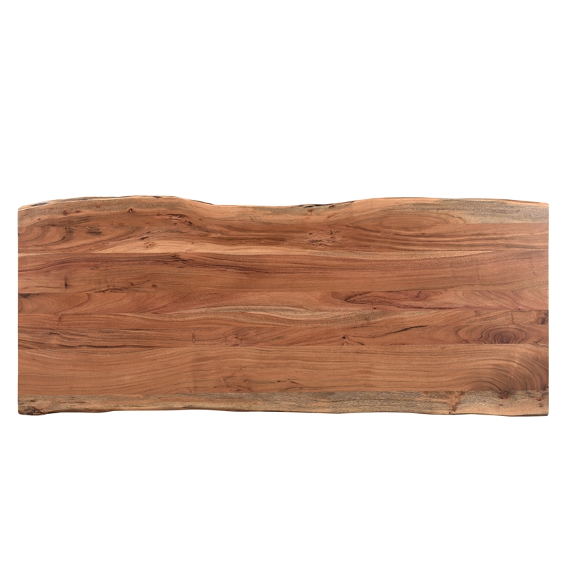 Pemberly Row Mid-Century 2-piece Live Edge Solid Wood Desk Set in Brown