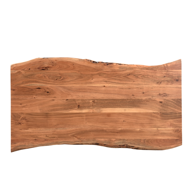 Pemberly Row Mid-Century 2-piece Live Edge Solid Wood Desk Set in Brown