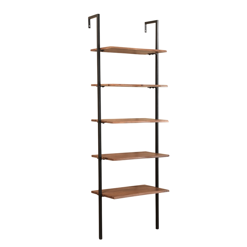 Pemberly Row Mid-Century 2-piece Live Edge Solid Wood Desk Set in Brown