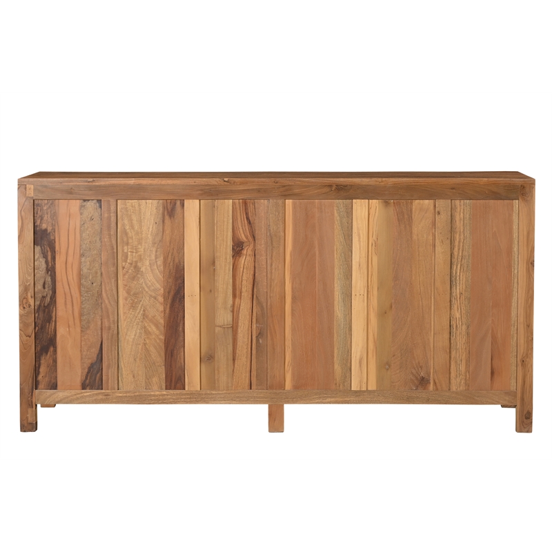 Pemberly Row Traditional 4-Door Carved Solid Wood Sideboard in Black