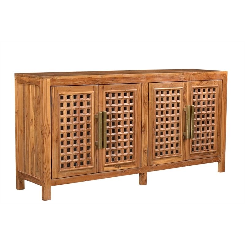 Pemberly Row Traditional 4-Door Carved Solid Wood Sideboard in Black