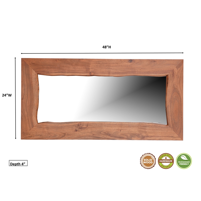 Pemberly Row Mid-Century Live Edge Solid Wood Accent Mirror in Brown