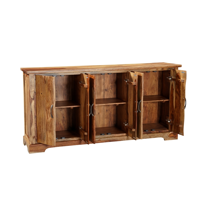 Pemberly Row Mid-Century 6-Door Live Edge Solid Wood Sideboard in Brown