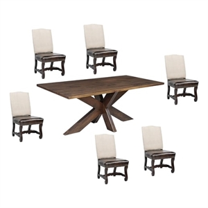 Pemberly Row 7-piece Live Edge Solid Wood Dining Set in Brown