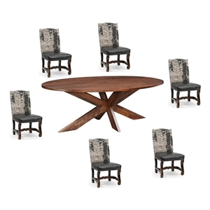 Pemberly Row 7-piece Live Edge Solid Wood Dining Set in Brown