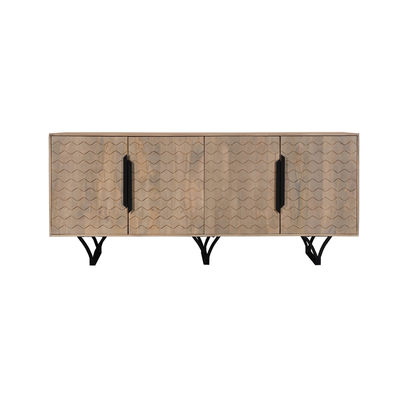 Pemberly Row 4-Door Geometric Pattern Solid Wood Sideboard in Beige