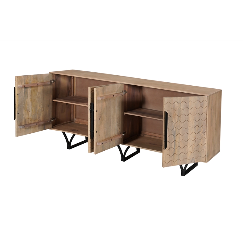 Pemberly Row 4-Door Geometric Pattern Solid Wood Sideboard in Beige