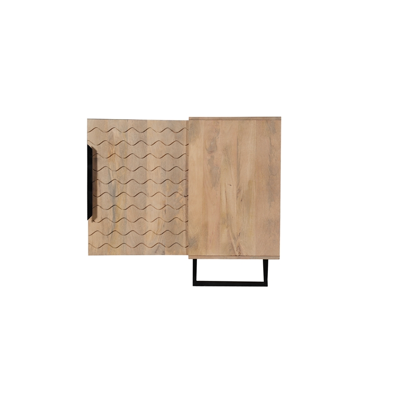 Pemberly Row 4-Door Geometric Pattern Solid Wood Sideboard in Beige