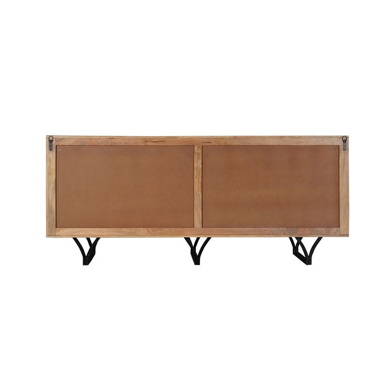 Pemberly Row 4-Door Geometric Pattern Solid Wood Sideboard in Beige