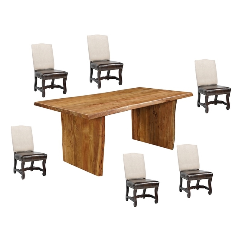 Pemberly Row 7-piece Live Edge Solid Wood Dining Set in Brown