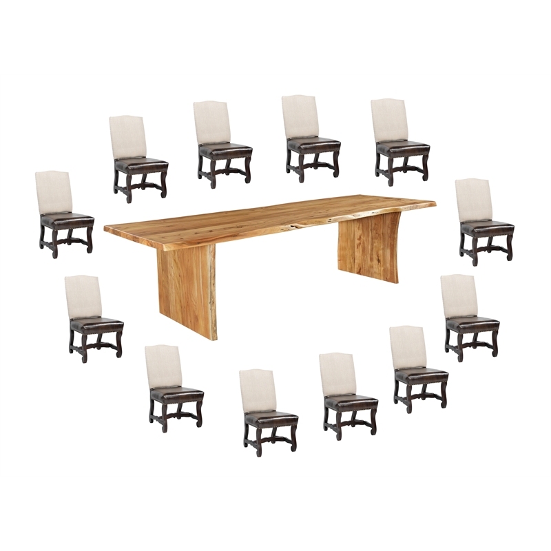 Pemberly Row 13-piece Live Edge Solid Wood Dining Set in Brown