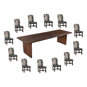 Pemberly Row 13-piece Live Edge Solid Wood Dining Set in Dark Brown