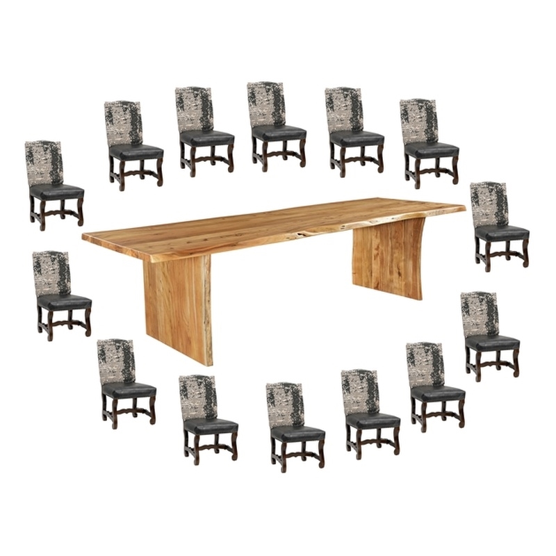 Pemberly Row 15-piece Live Edge Solid Wood Dining Set in Brown