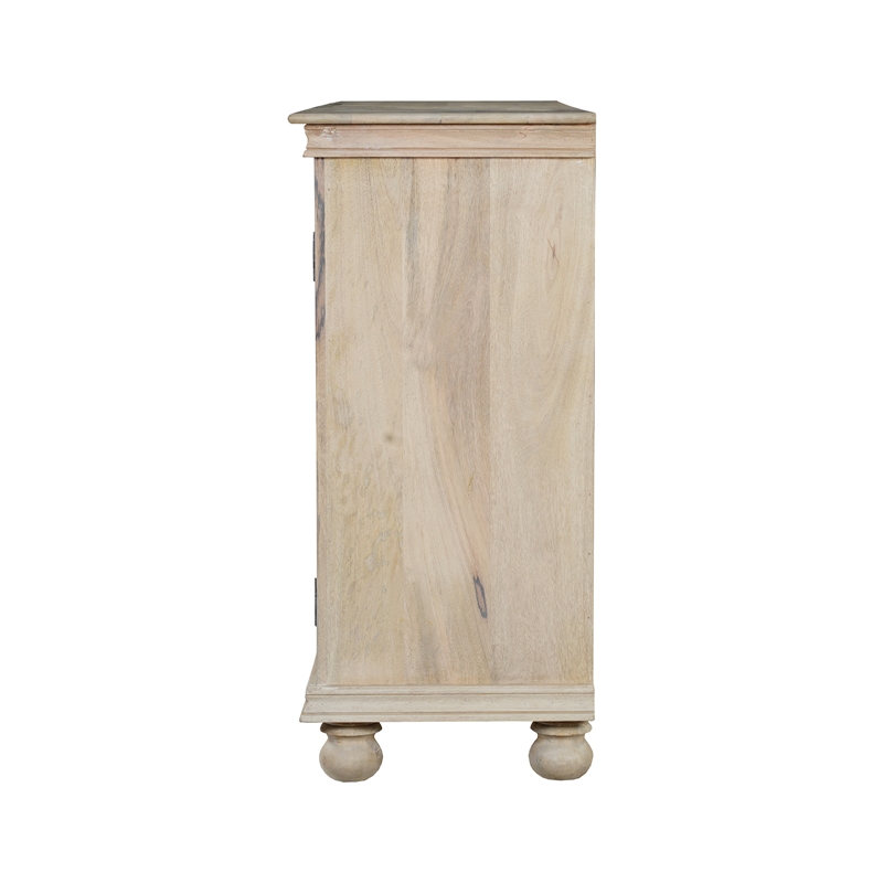 Pemberly Row 3-Door Floral Carved Solid Wood Sideboard in White