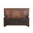Pemberly Row Brown Solid Wood Storage Ottoman with Geometric Carved Design