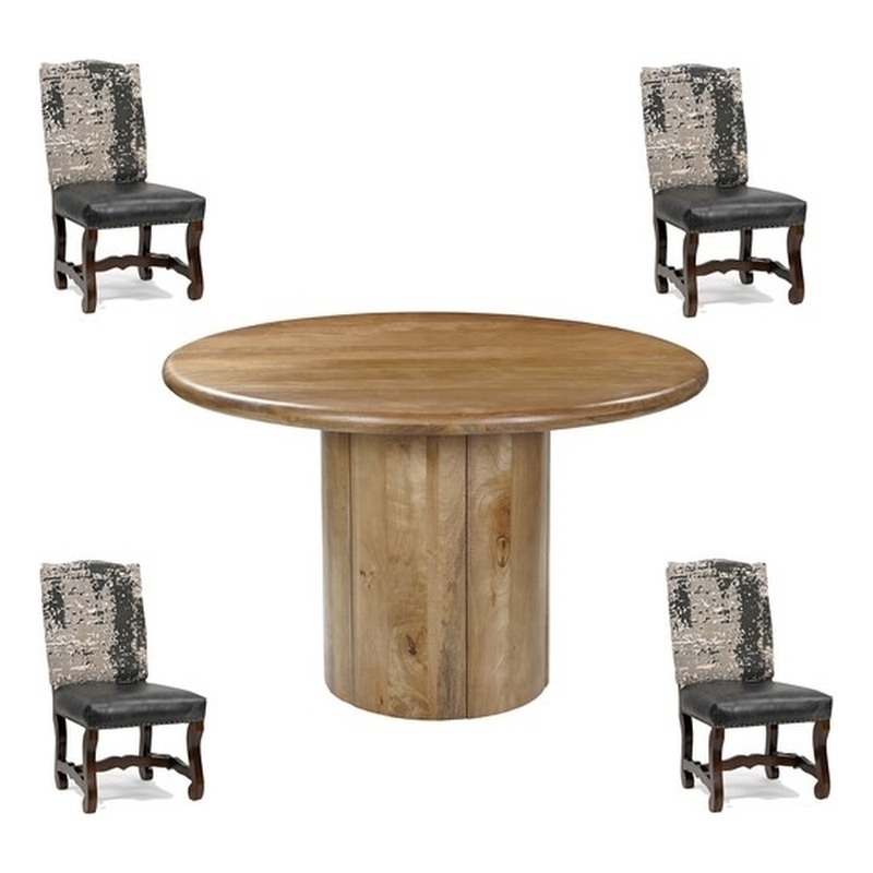Pemberly Row 5-piece Solid Wood Upholstered Dining Set in Brown