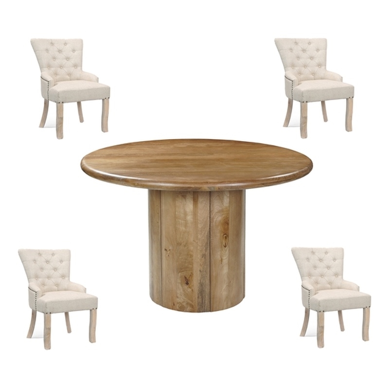 Pemberly Row 5-piece Solid Wood Upholstered Dining Set in Brown
