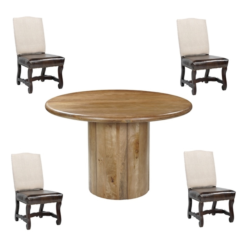 Pemberly Row 5-piece Solid Wood Upholstered Dining Set in Brown