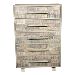 Pemberly Row Handcrafted Solid Wood Chest with 5 Drawers in Weathered Gray