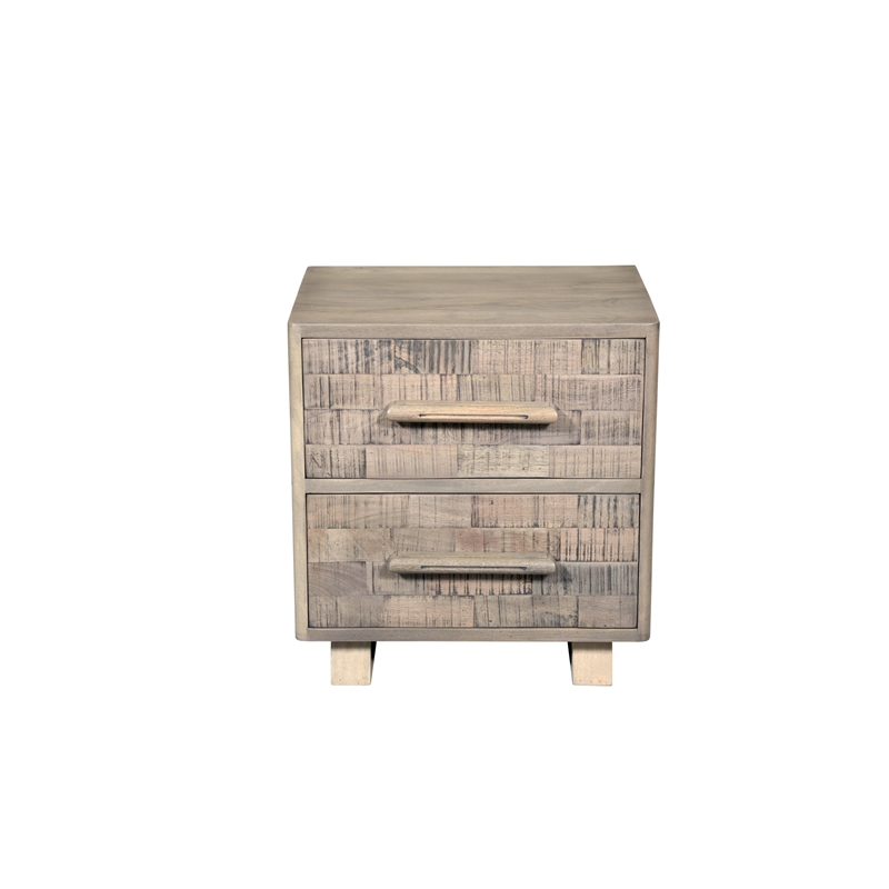 Pemberly Row Modern Carved Solid Wood Nightstand with 2 Drawers in Gray Wash