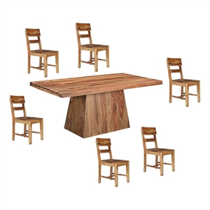 Pemberly Row Brown Solid Wood 7-Piece Dining Set with Live Edge Table and Chairs