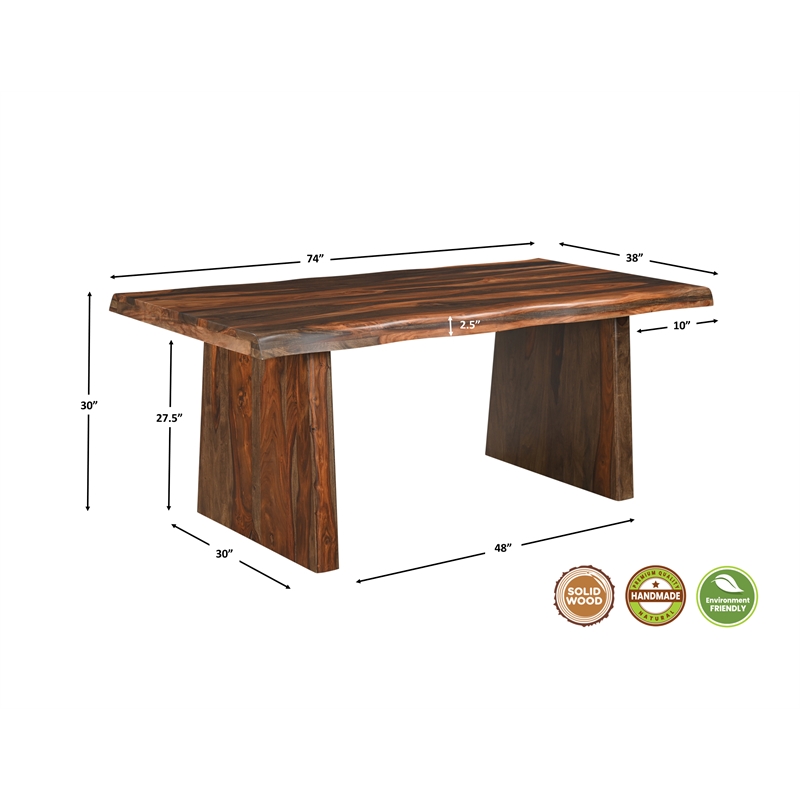 Pemberly Row Dark Brown Wood 7-Piece Dining Set with Live Edge Table and Chairs