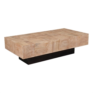 Pemberly Row Rectangular Wood Coffee Table Mango Wood Brown Top with Dark Base