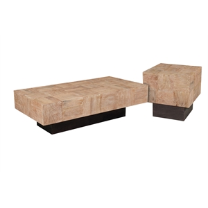 Pemberly Row 2-Piece Solid Wood Coffee and End Table Set Brown Mango Wood