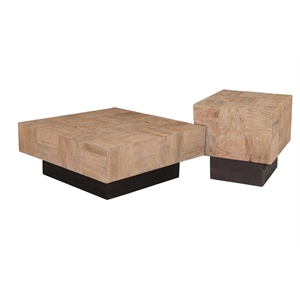 Pemberly Row 2-Piece Wood Living Room Set Square Coffee and End Tables Brown