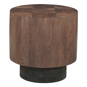 Pemberly Row Round Solid Wood End Table Mango Wood Dark Brown Top with Dark Base
