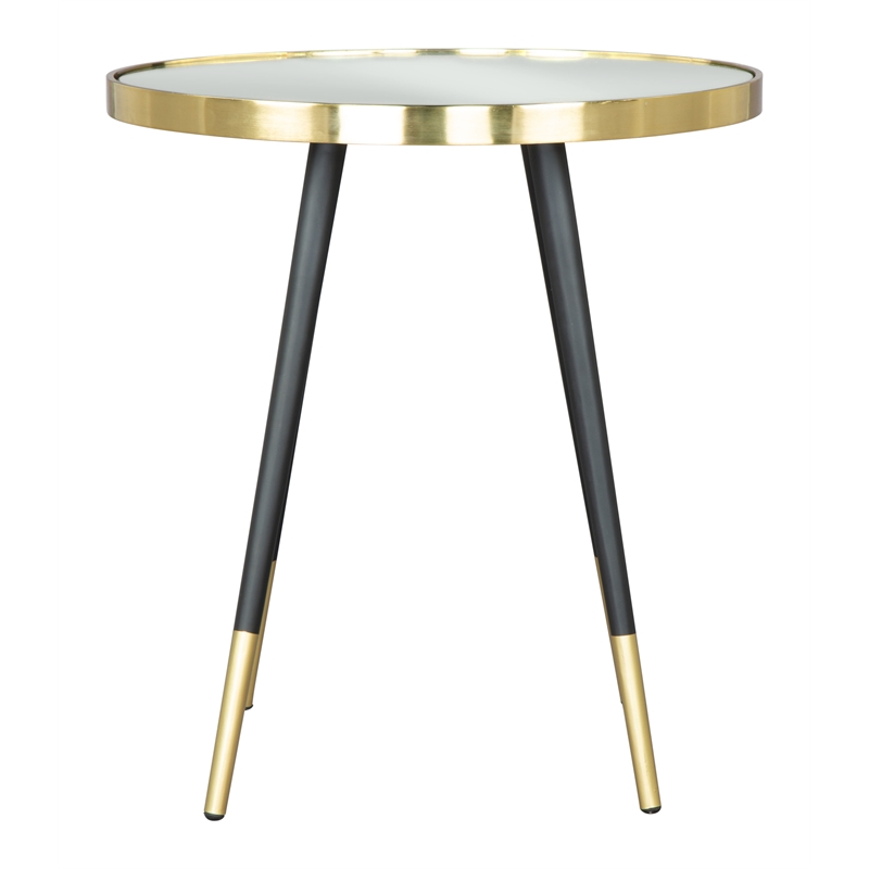 Pemberly Row Contemporary Iron Stainless Steel Glass and MDF End Table in Black