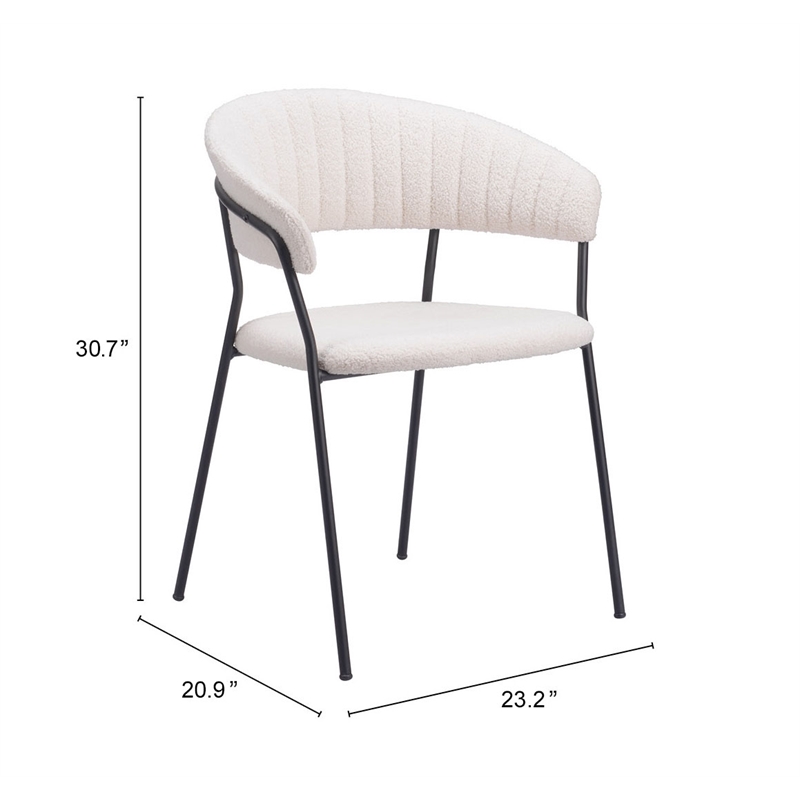 Pemberly Row Shearling Fabric Polyester Upholstered Dining Chair in Cream/Black