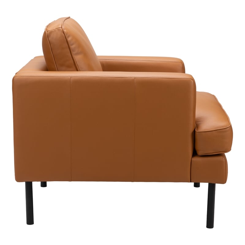 Pemberly Row Contemporary Plush Faux Leather Upholstered Armchair in Brown/Black