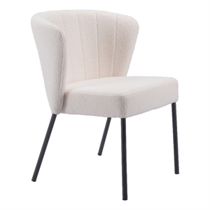 Pemberly Row Shearling Style Fabric Upholstered Dining Chair in Cream/Black