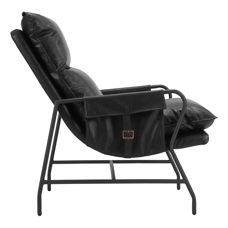Pemberly Row Contemporary Plush Faux Leather Upholstered Accent Chair in Black