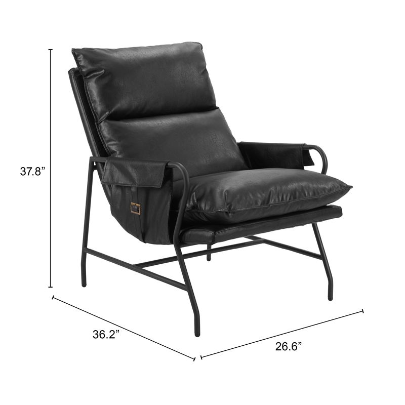 Pemberly Row Contemporary Plush Faux Leather Upholstered Accent Chair in Black