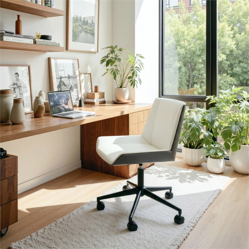 Pemberly Row Contemporary Engineered Wood Office Chair White