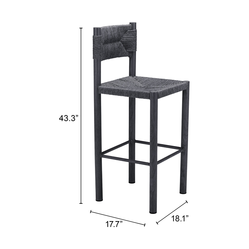 Pemberly Row Contemporary Assembled Aluminum Outdoor Barstool Black
