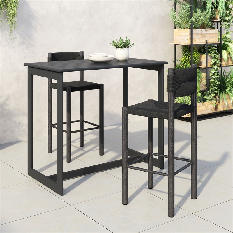 Pemberly Row Contemporary Assembled Aluminum Outdoor Barstool Black