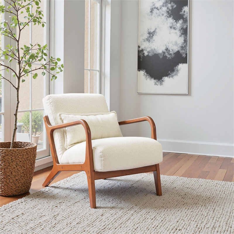 Pemberly Row Macio Shearling Fabric Upholstered Accent Chair in Cream