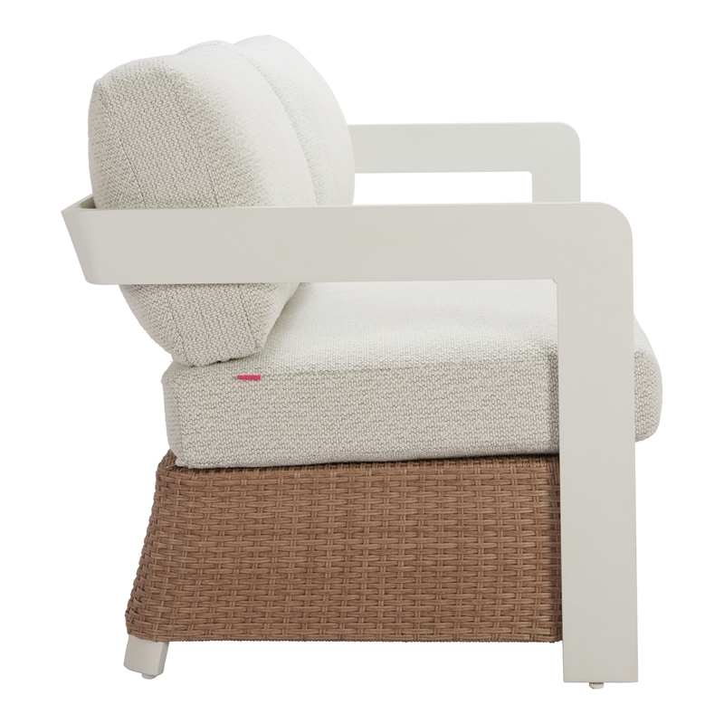 Pemberly Row Contemporary Aluminum Outdoor Sofa White & Brown