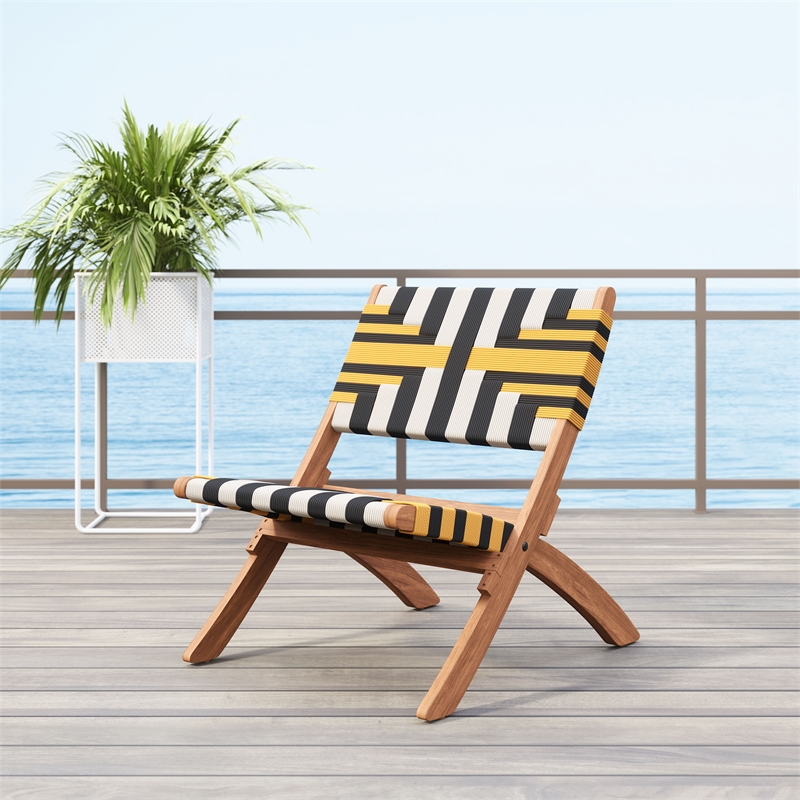 Pemberly Row Contemporary Solid Wood Outdoor Lounge Chair Multicolor