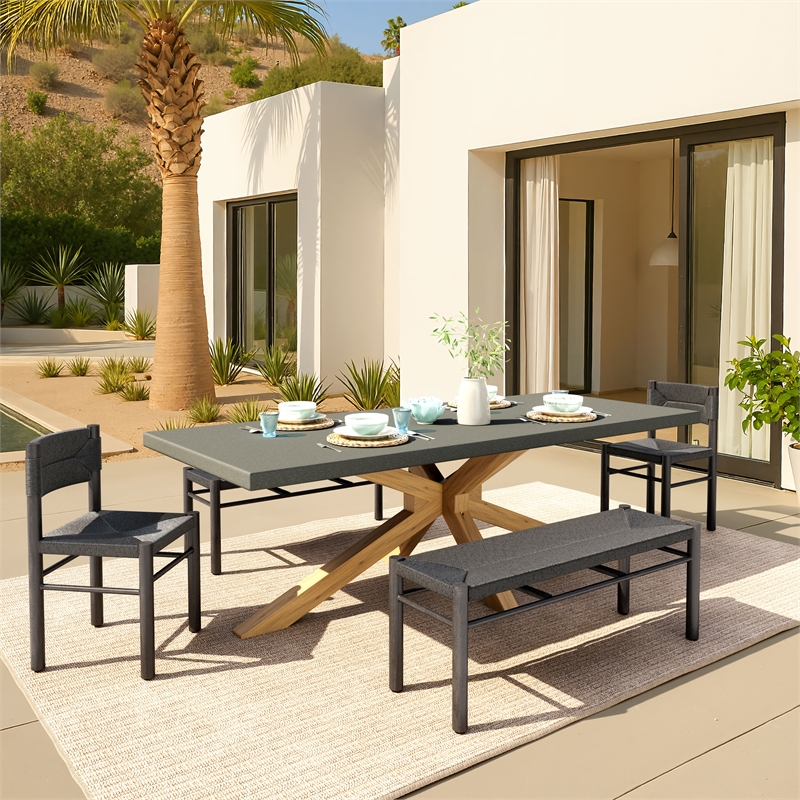Pemberly Row Contemporary Wood Rectangular Dining Table Gray
