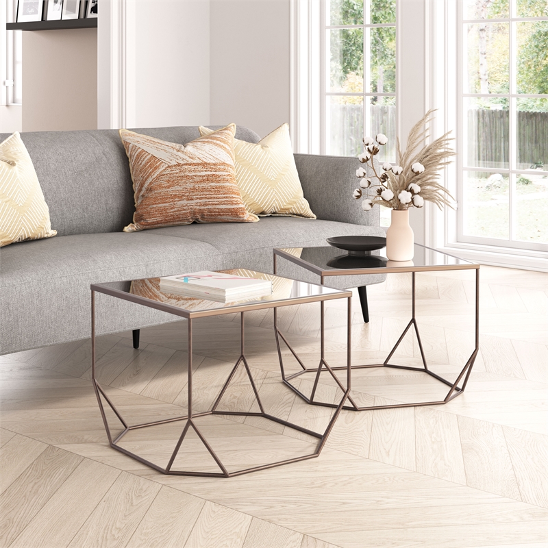 Pemberly Row Contemporary Engineered Wood Coffee Table Set (2-Piece) Bronze