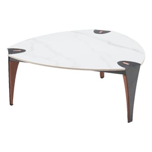 Pemberly Row Faux Marble Sintered Stone and Steel Coffee Table Multi-Color